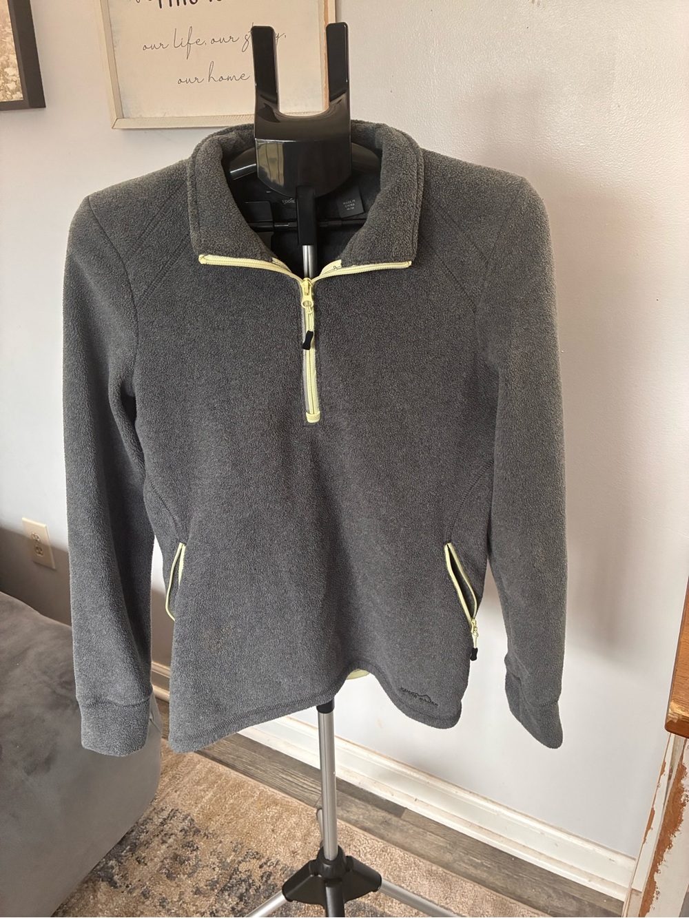 Eddie Bauer Gray Quarter-Zip Fleece with Yellow Trim